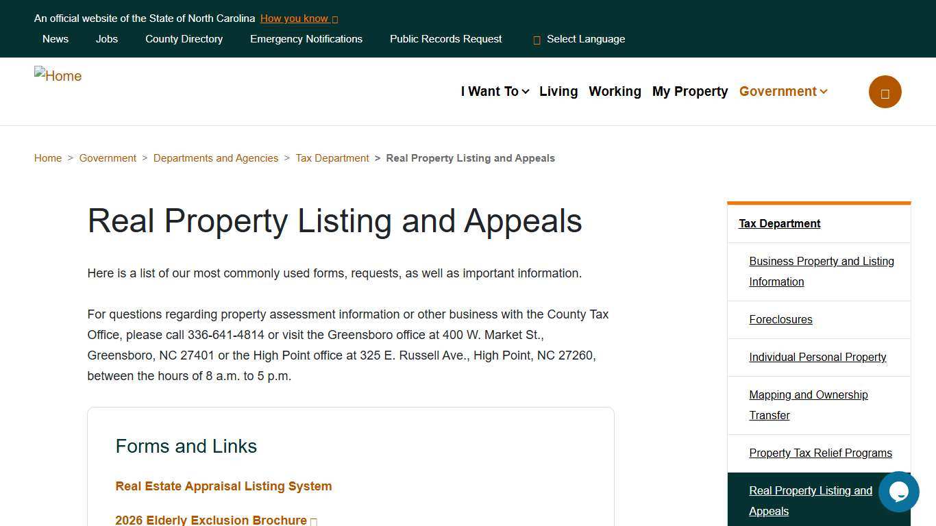 Real Property Listing and Appeals Guilford County